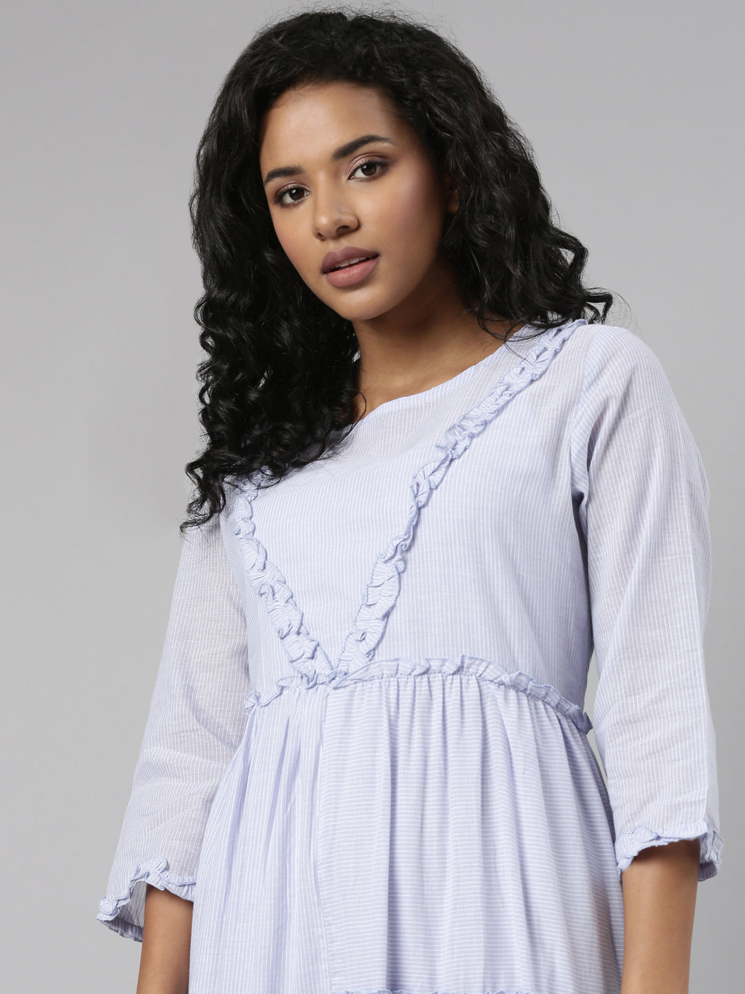 Women's Lavender Striped Fit & Flare Maxi Dress