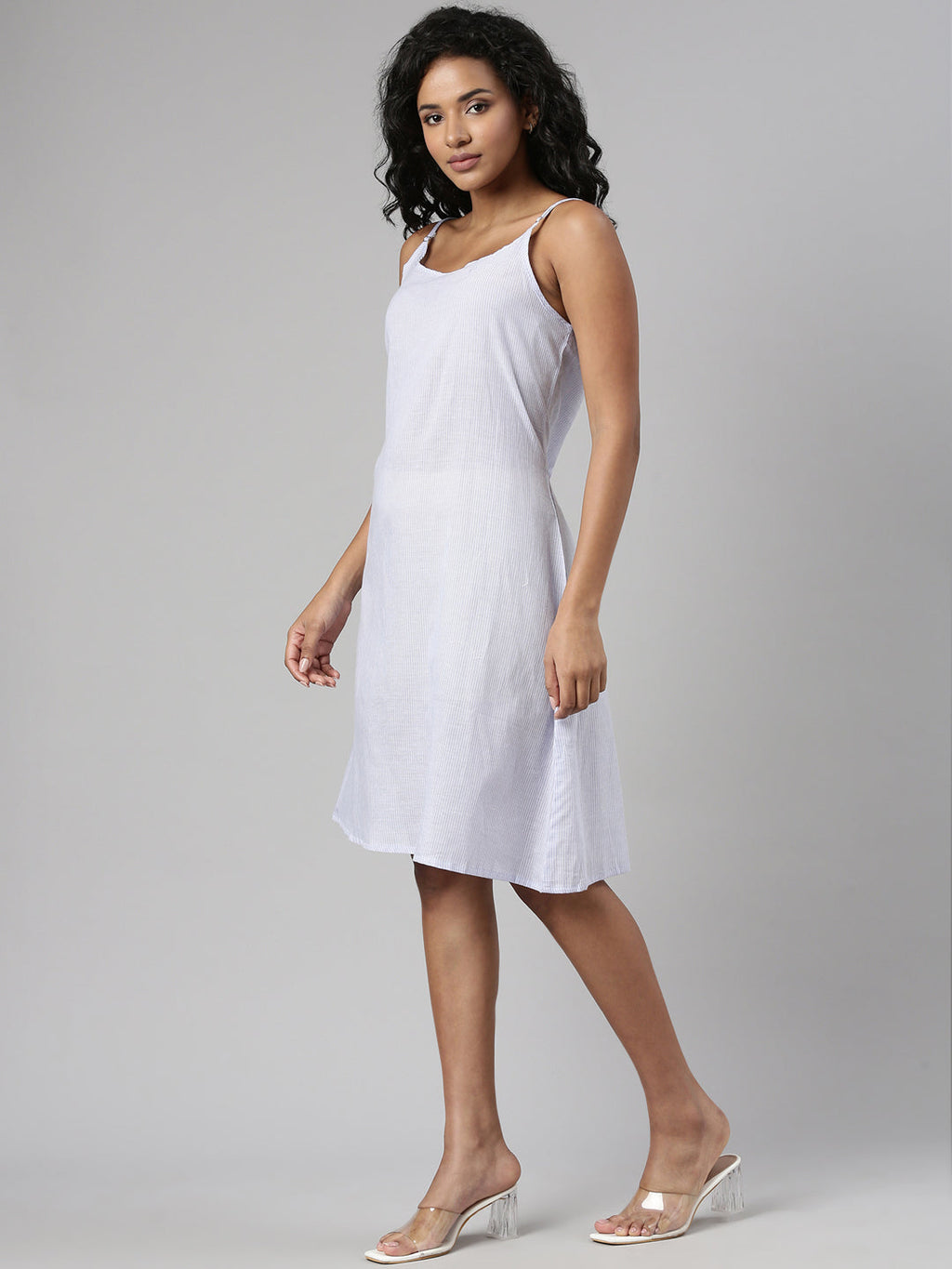 Women's Lavender Striped Fit & Flare Maxi Dress