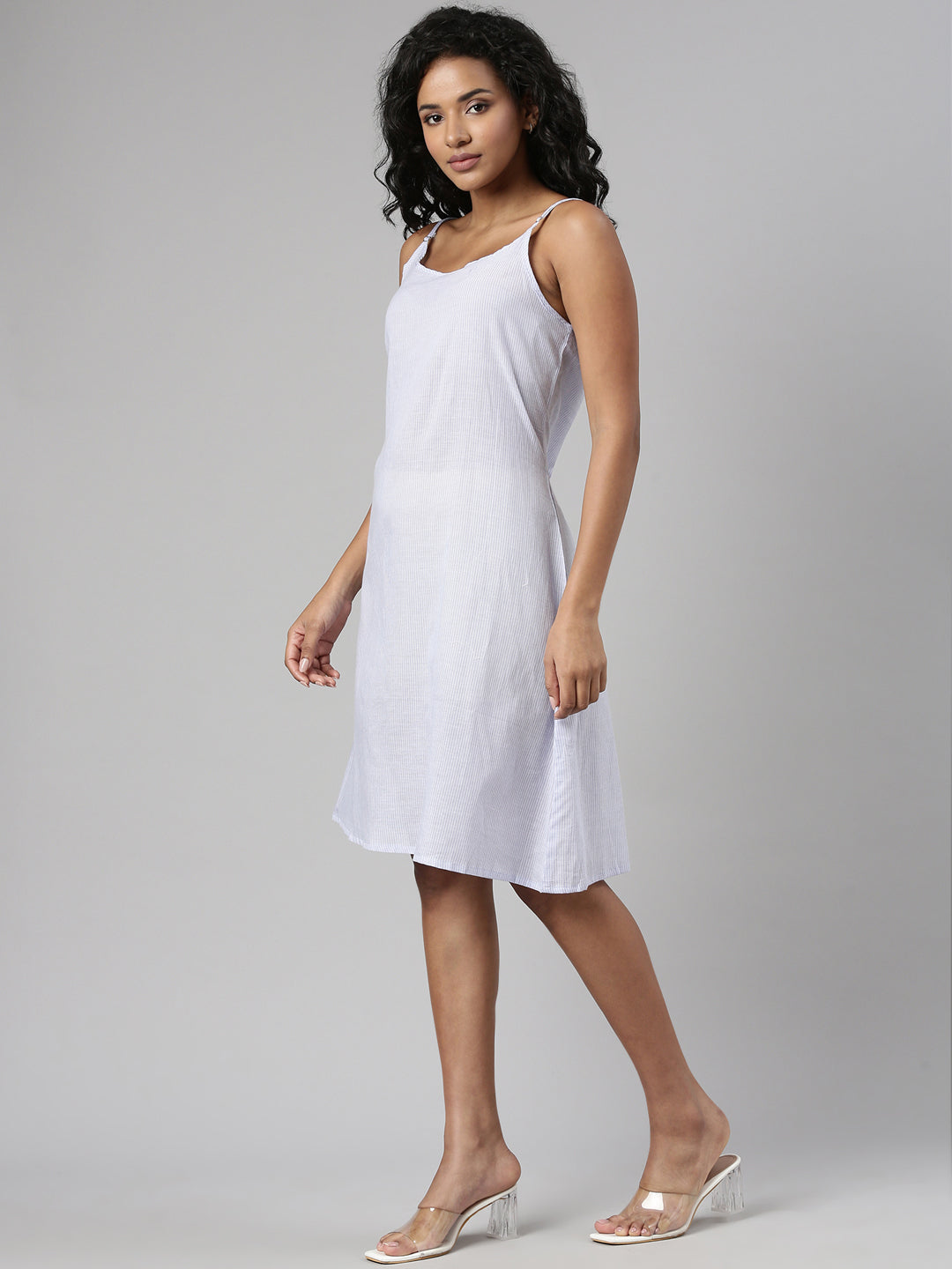 Women's Lavender Striped Fit & Flare Maxi Dress