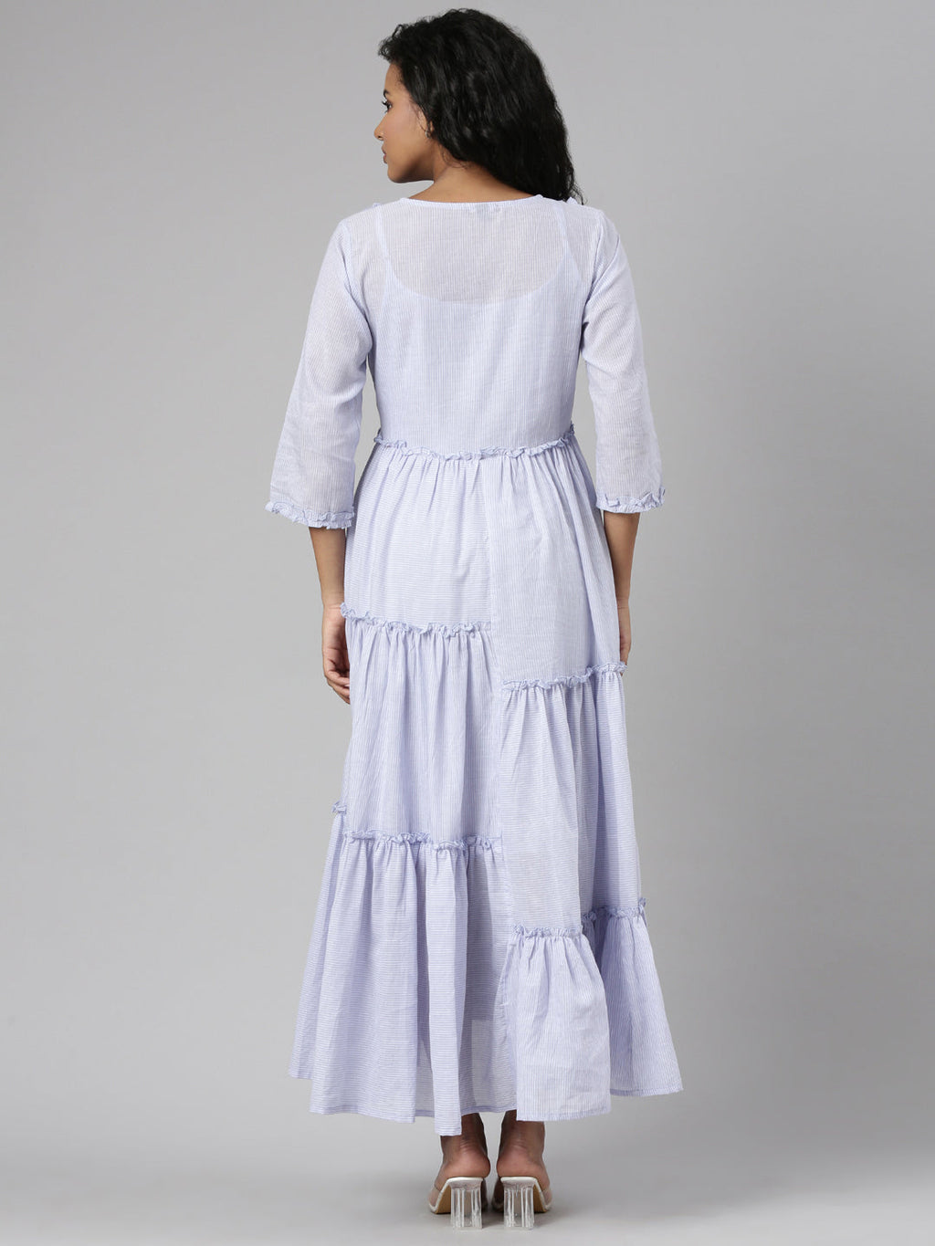 Women's Lavender Striped Fit & Flare Maxi Dress