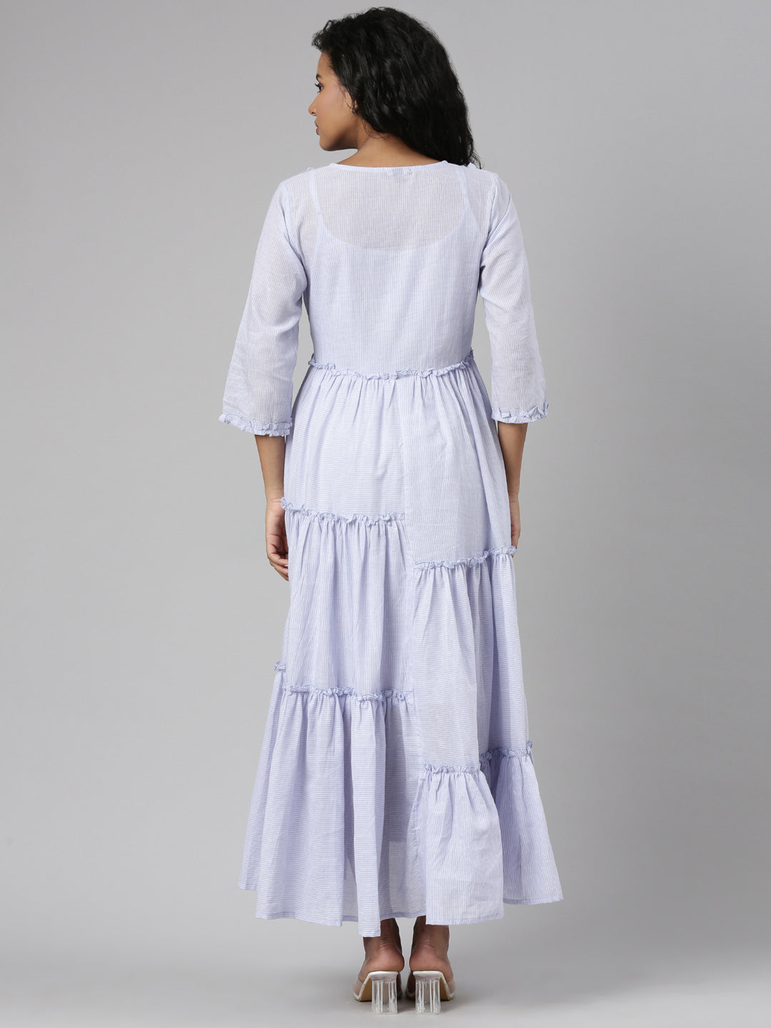 Women's Lavender Striped Fit & Flare Maxi Dress