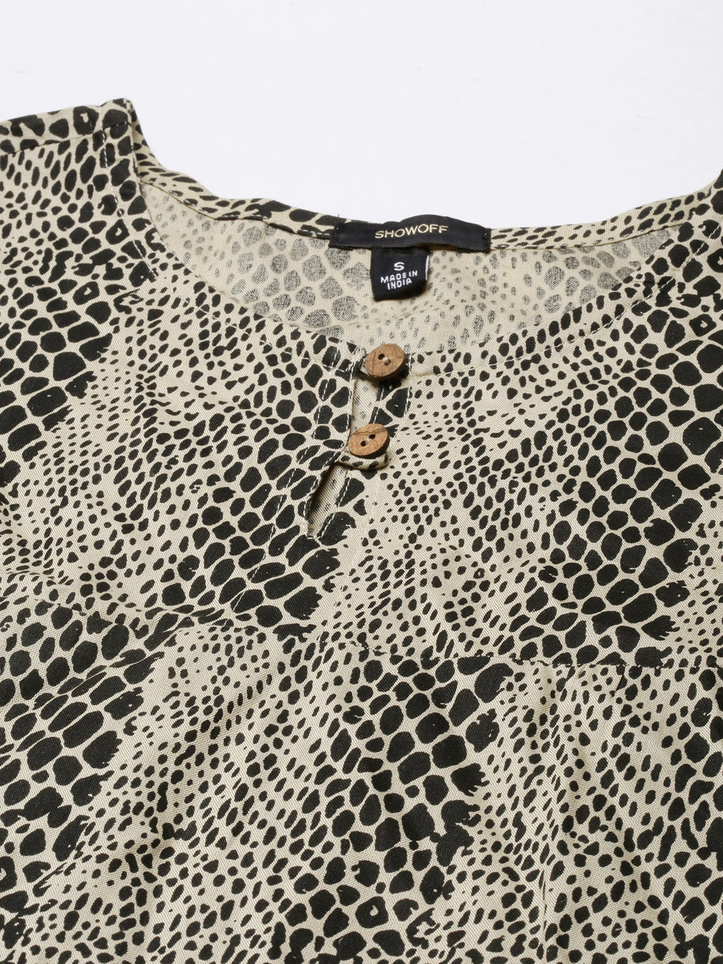 Women's Beige Abstract Printed Cotton Empire Dress