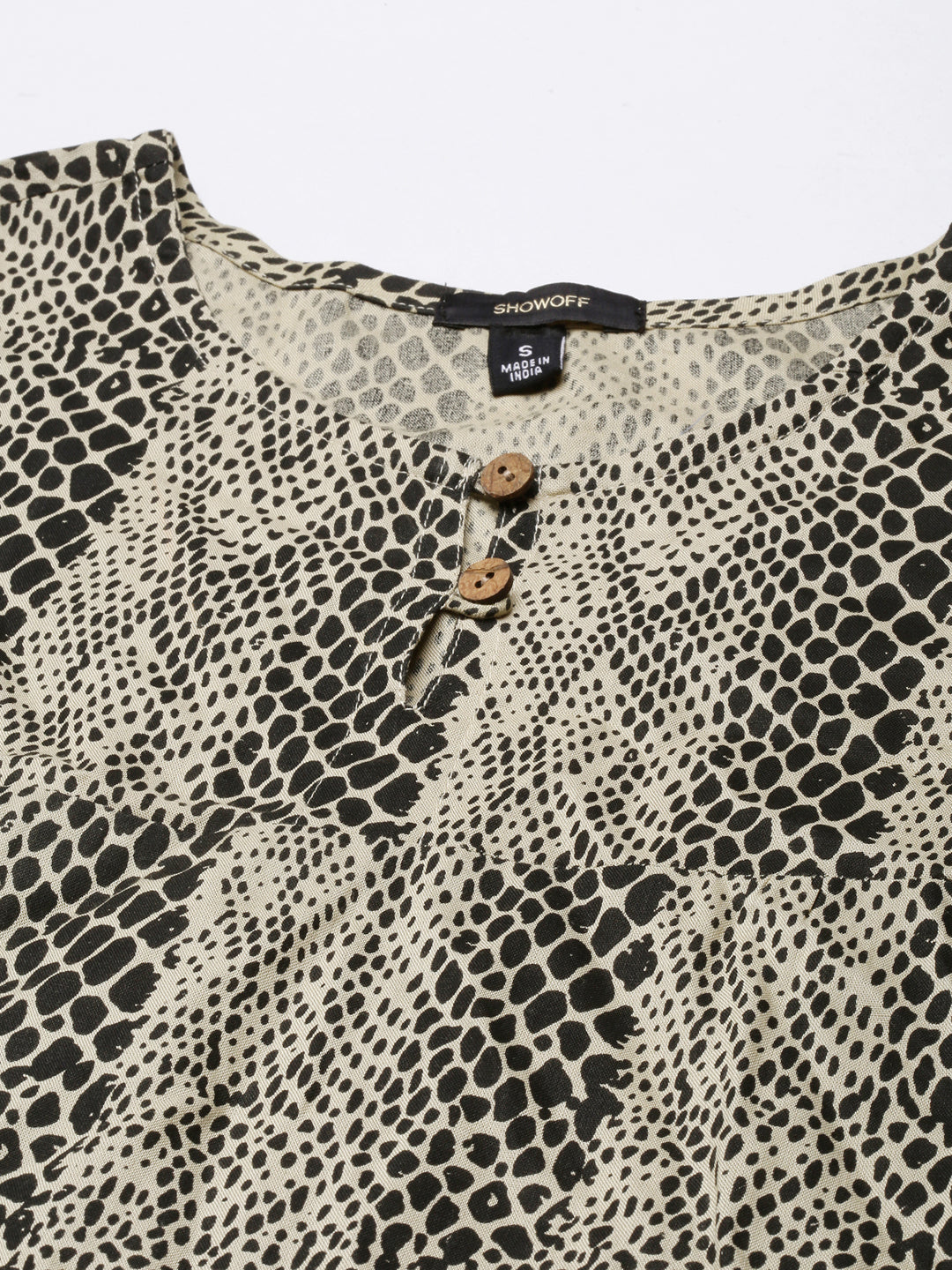 Women's Beige Abstract Printed Cotton Empire Dress