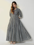 Women's Black Geometric Anarkali Kurta