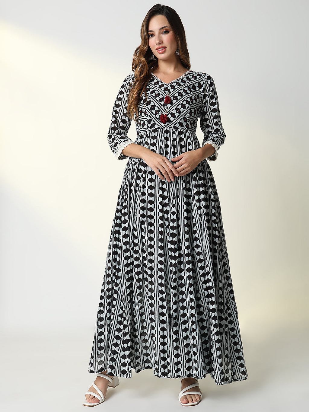 Women's Black Geometric Anarkali Kurta