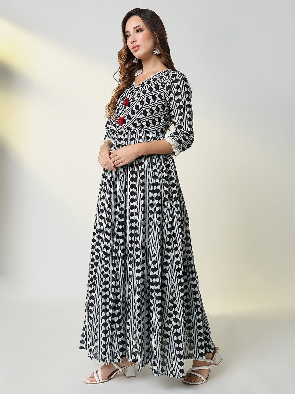 Women's Black Geometric Anarkali Kurta