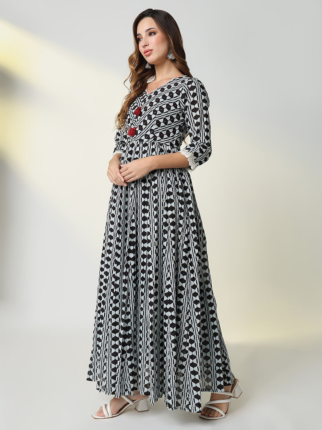 Women's Black Geometric Anarkali Kurta