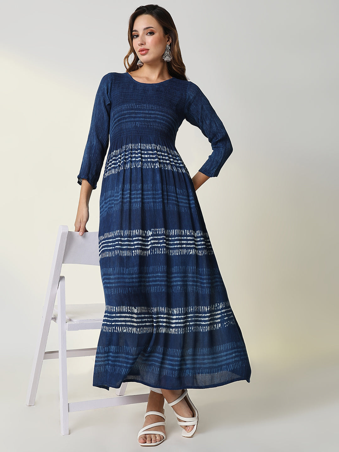 Women's Navy Blue Striped Anarkali Kurta