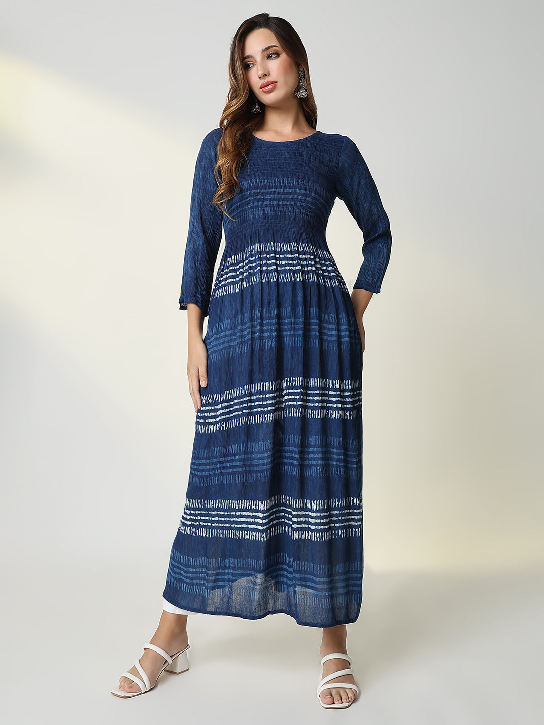 Women's Navy Blue Striped Anarkali Kurta