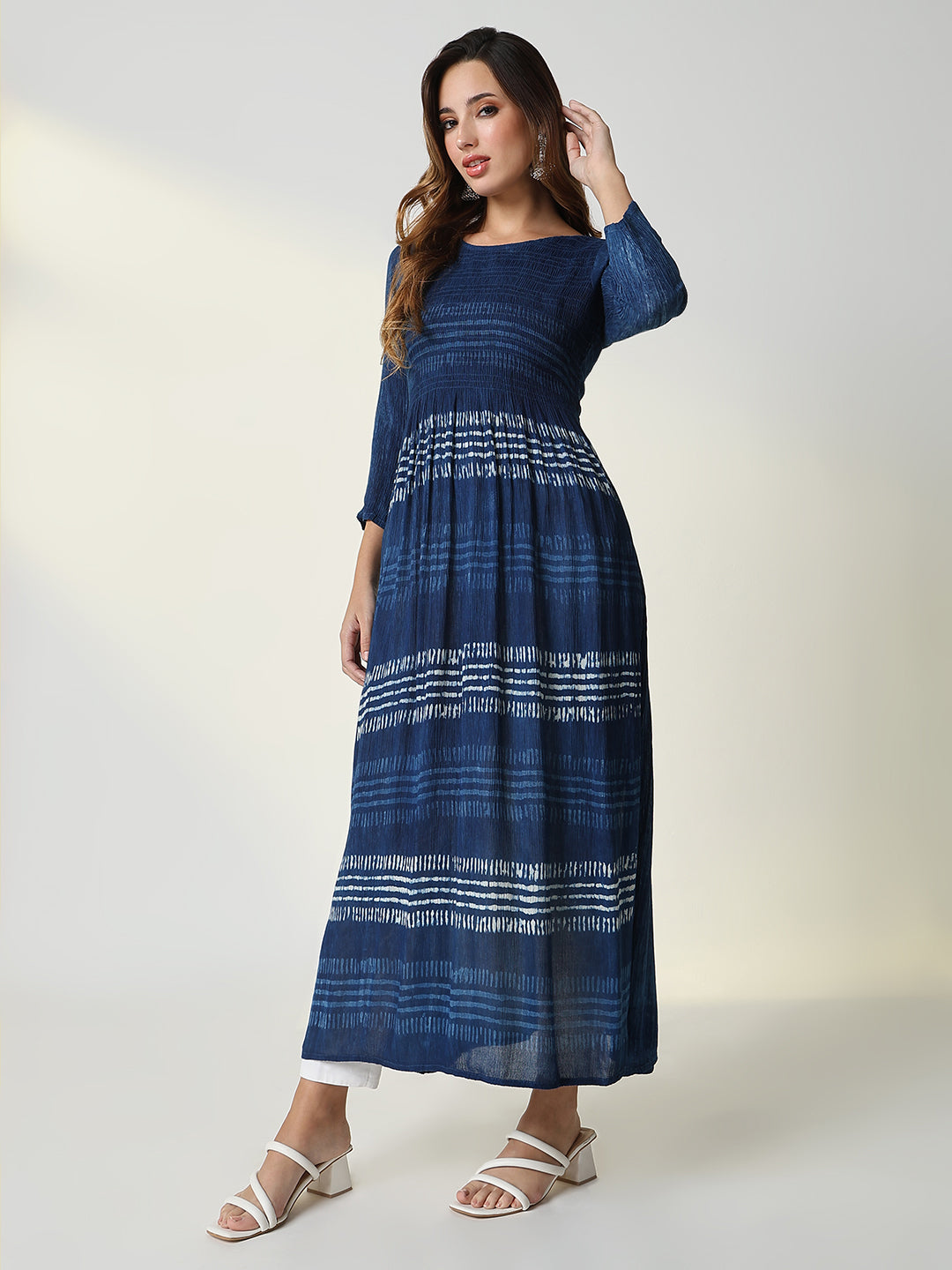 Women's Navy Blue Striped Anarkali Kurta