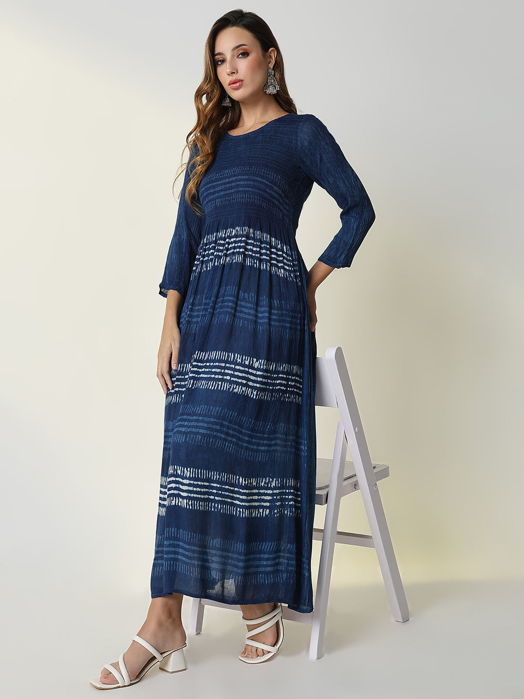 Women's Navy Blue Striped Anarkali Kurta