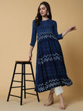 Women's Navy Blue Graphic Anarkali Kurta