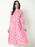 Women's Pink Floral A-Line Kurta
