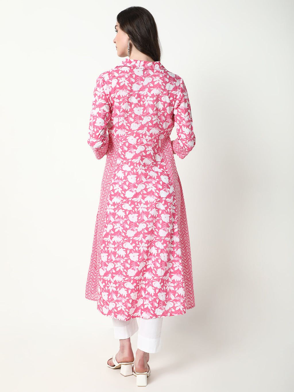 Women's Pink Floral A-Line Kurta