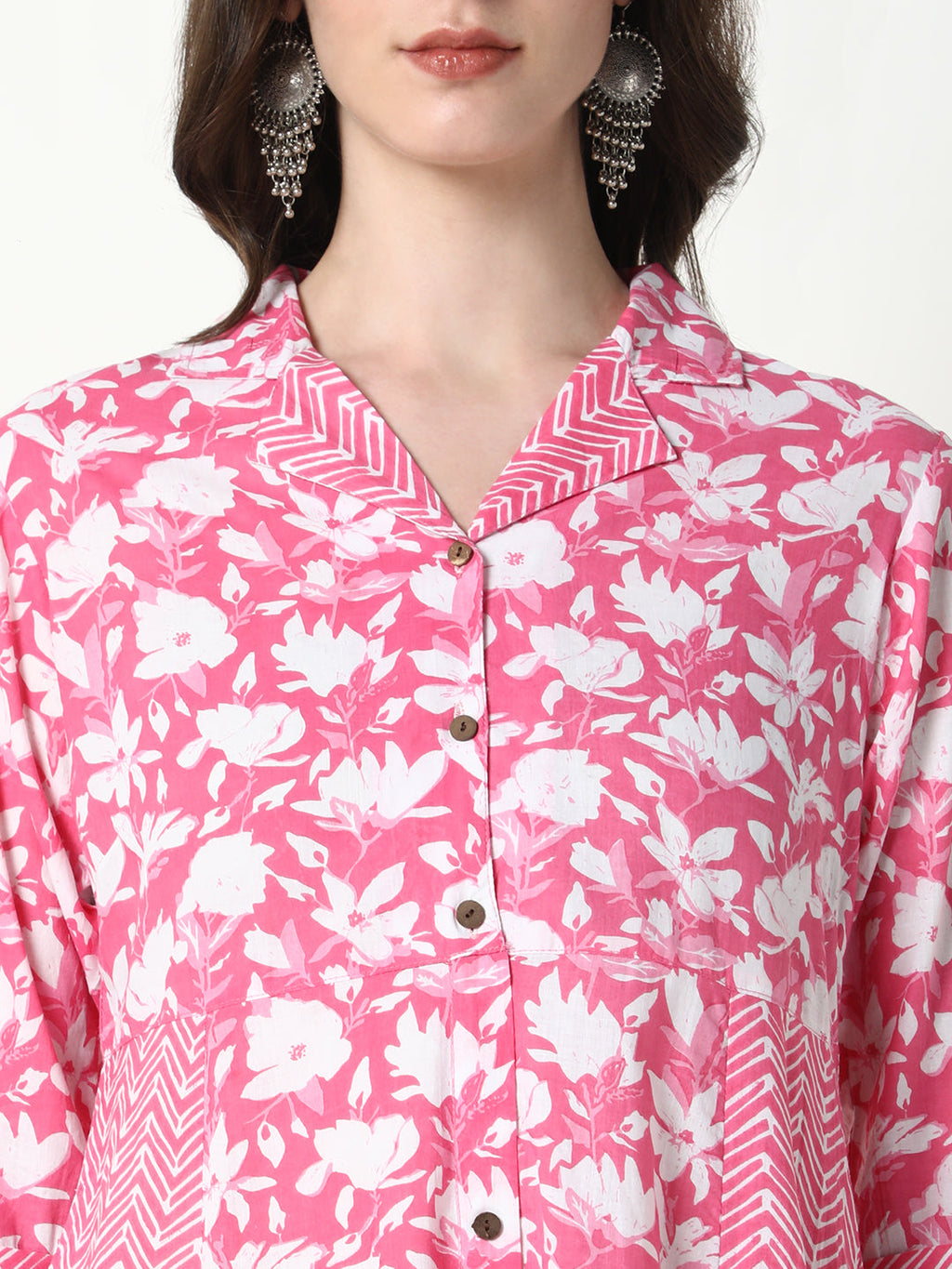 Women's Pink Floral A-Line Kurta