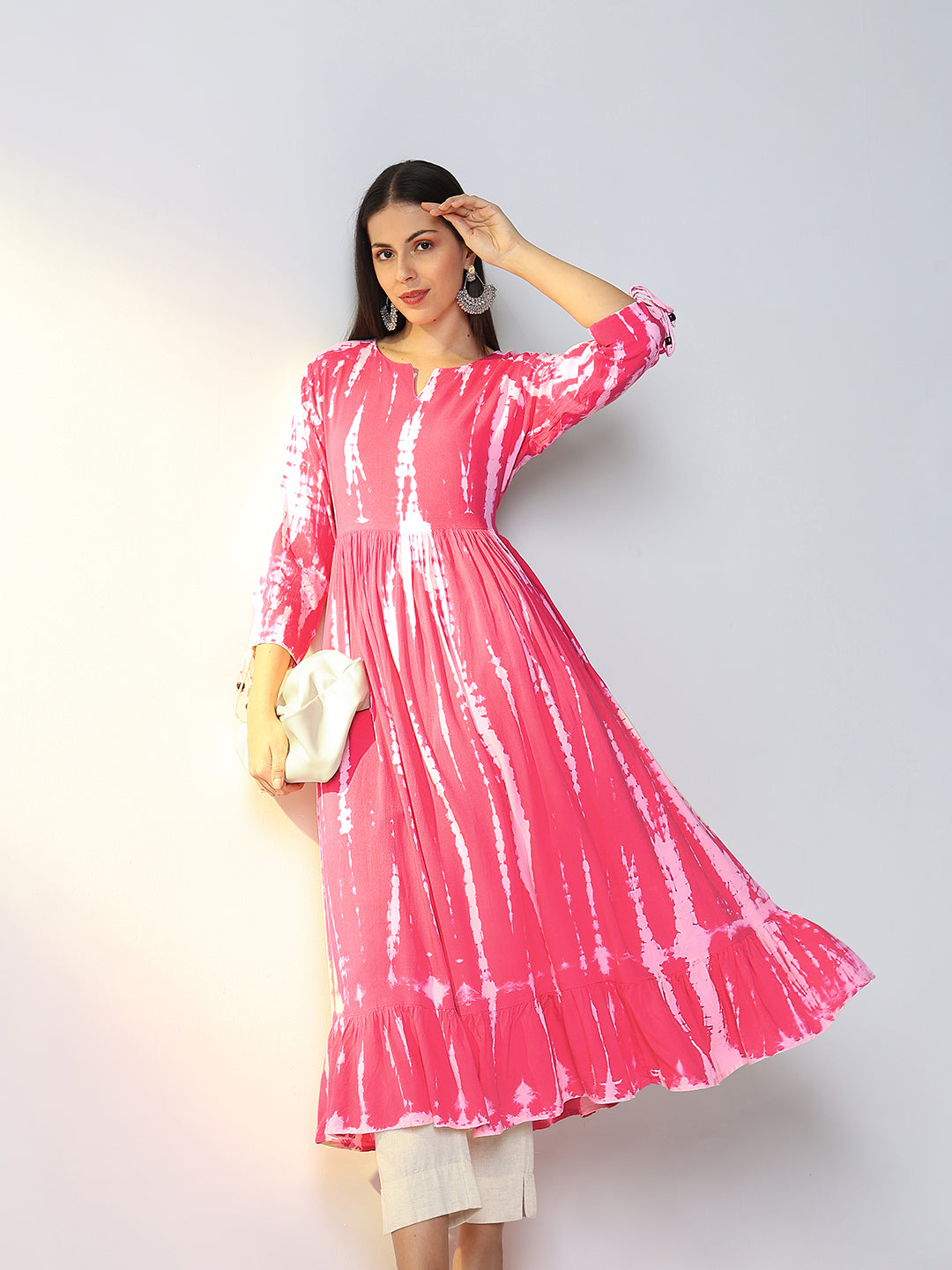 Women's Pink Abstract Anarkali Kurta