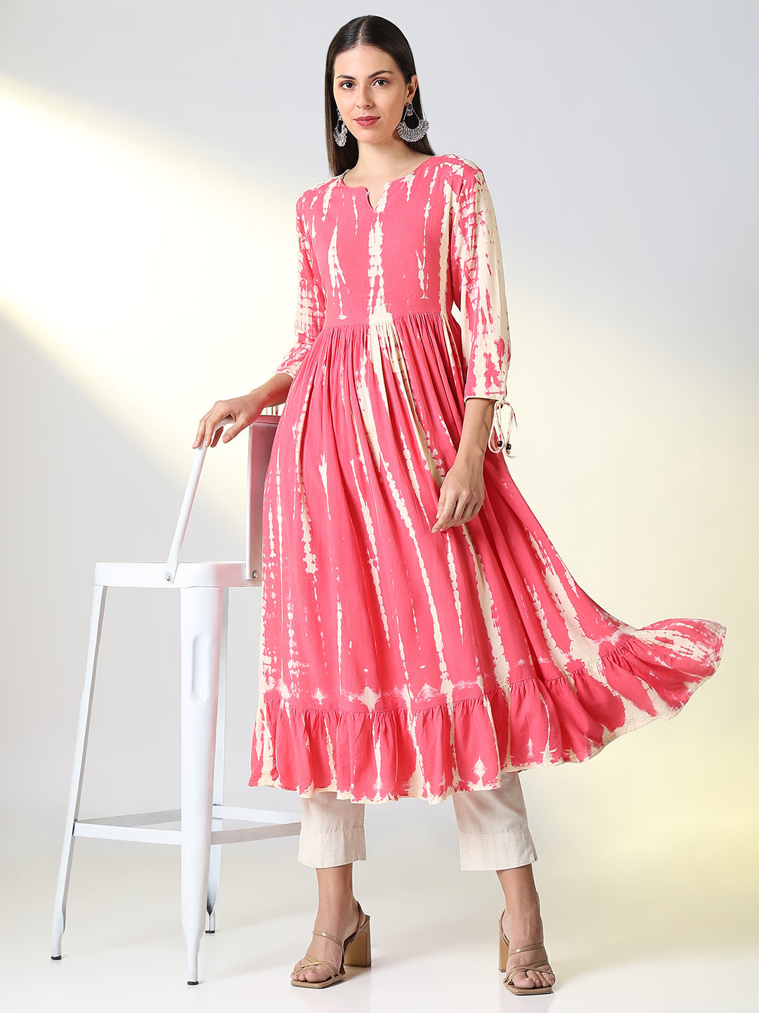 Women's Pink Abstract Anarkali Kurta