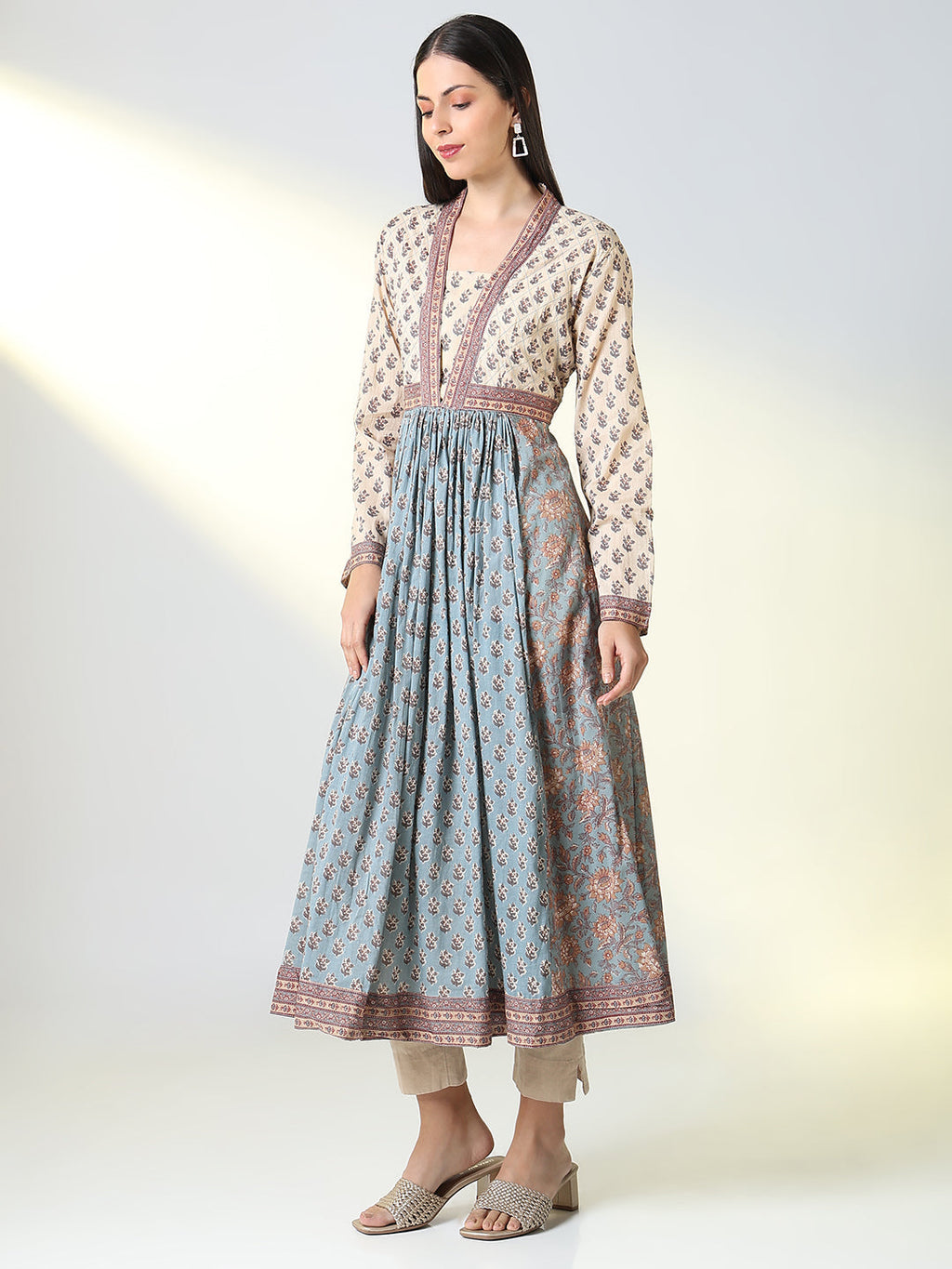 Women's Grey Floral A Line Kurta