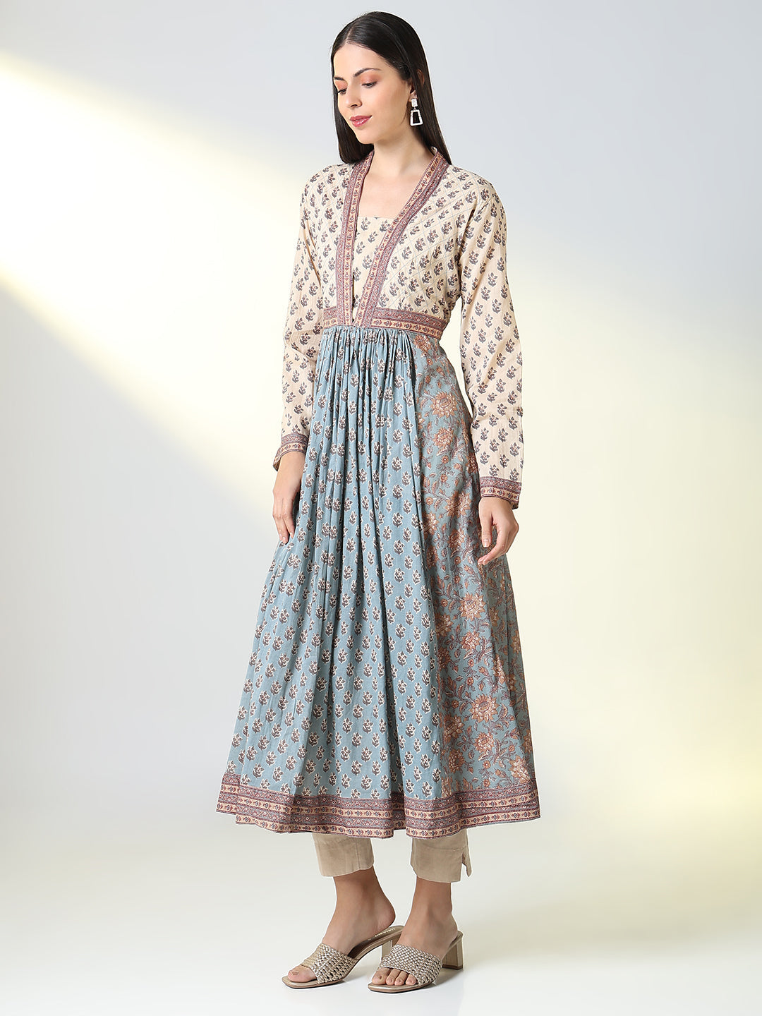 Women's Grey Floral A Line Kurta