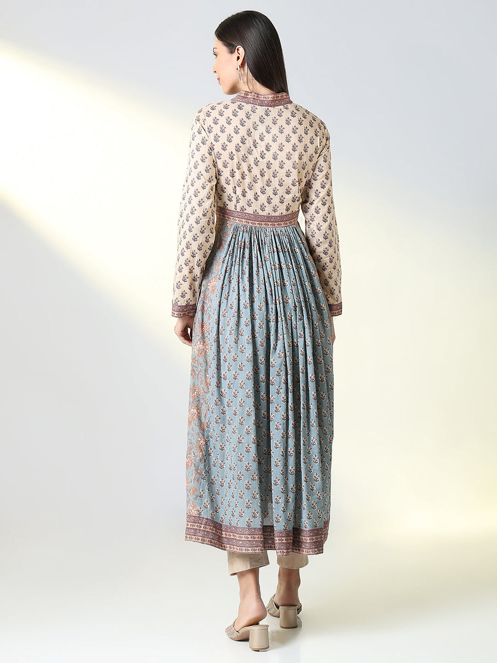 Women's Grey Floral A Line Kurta