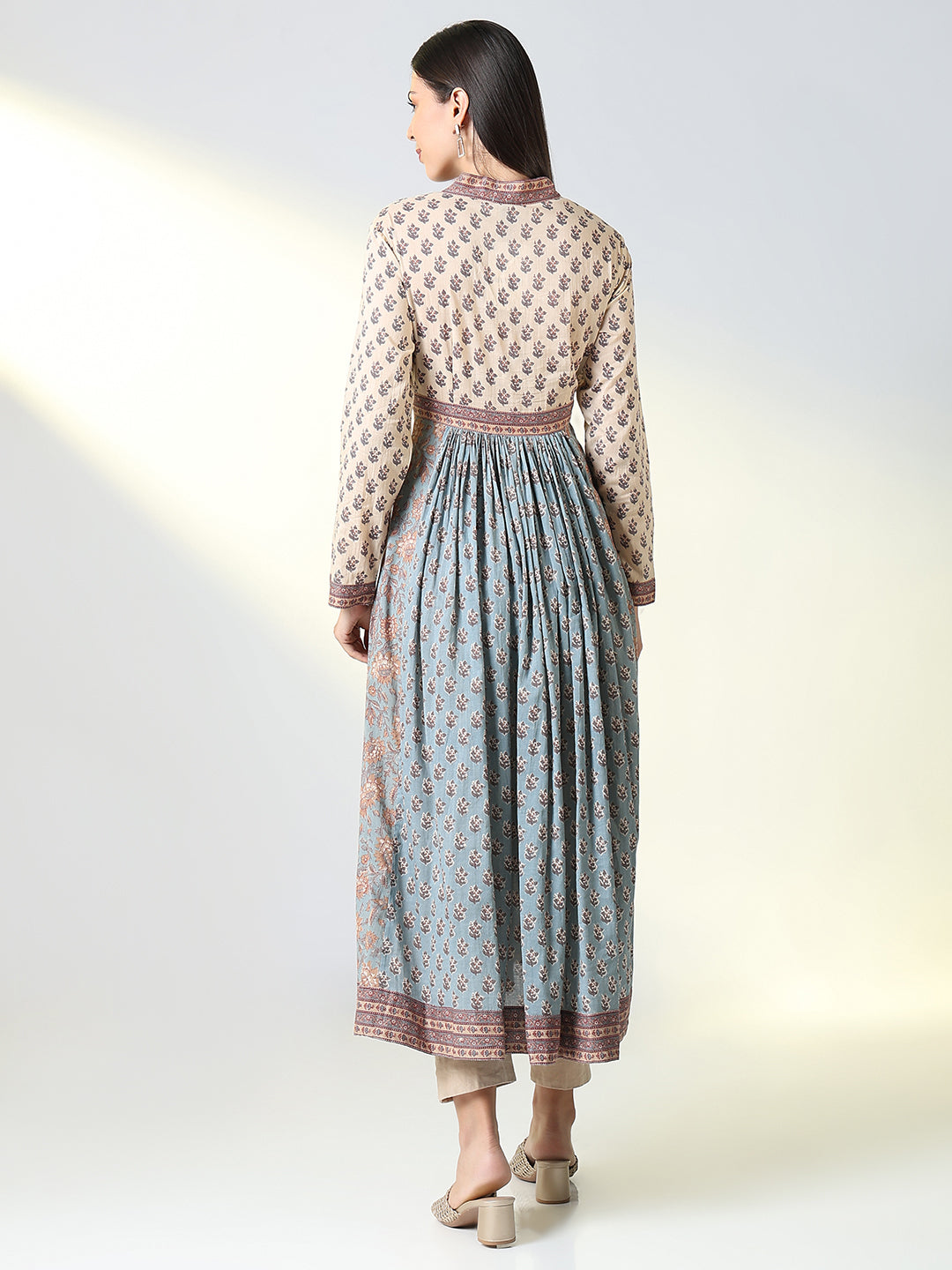 Women's Grey Floral A Line Kurta