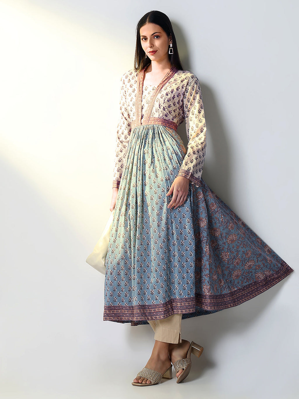 Women's Grey Floral A Line Kurta
