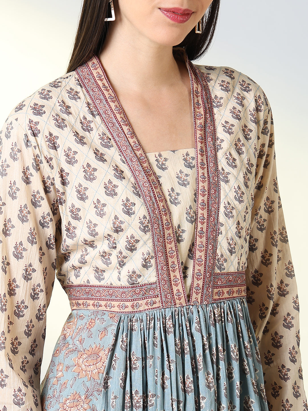 Women's Grey Floral A Line Kurta
