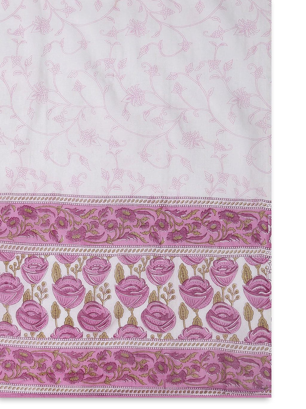 Women's Off White Floral Cotton Anarkali Kurta with Dupatta