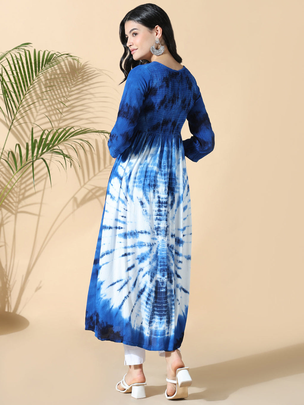 Women's Navy Blue Dyed Cotton Anarkali Kurta