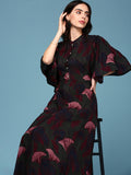 Women's Mandarin Collar Printed Empire Green Dress