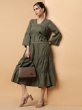 Women's Square Neck Solid Olive Anarkali Kurta