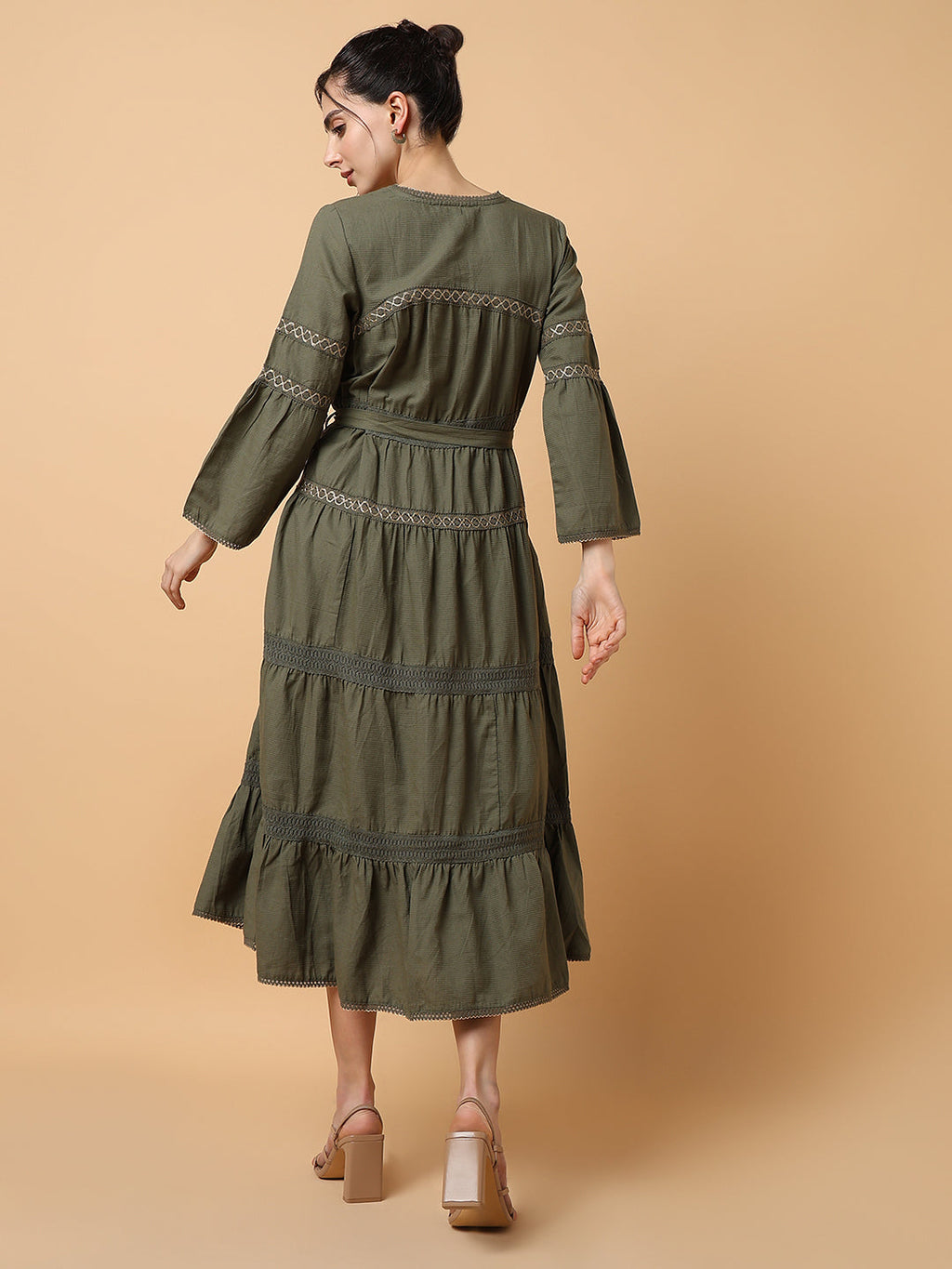Women's Square Neck Solid Olive Anarkali Kurta