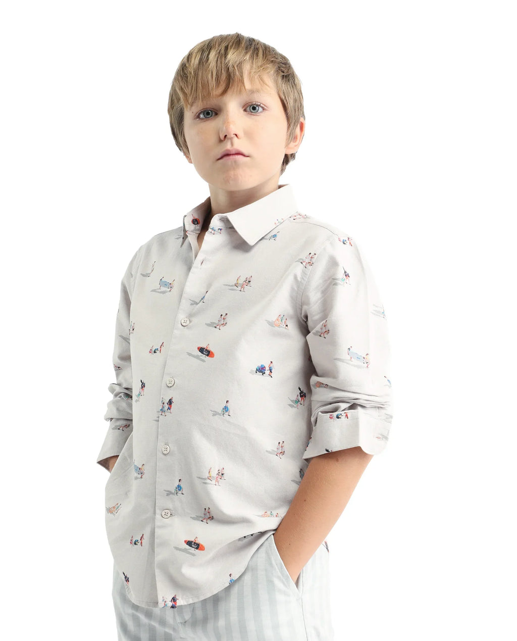 Rare Ones Kids Orson Beige Cotton Printed Button Closure Regular Fit Shirt