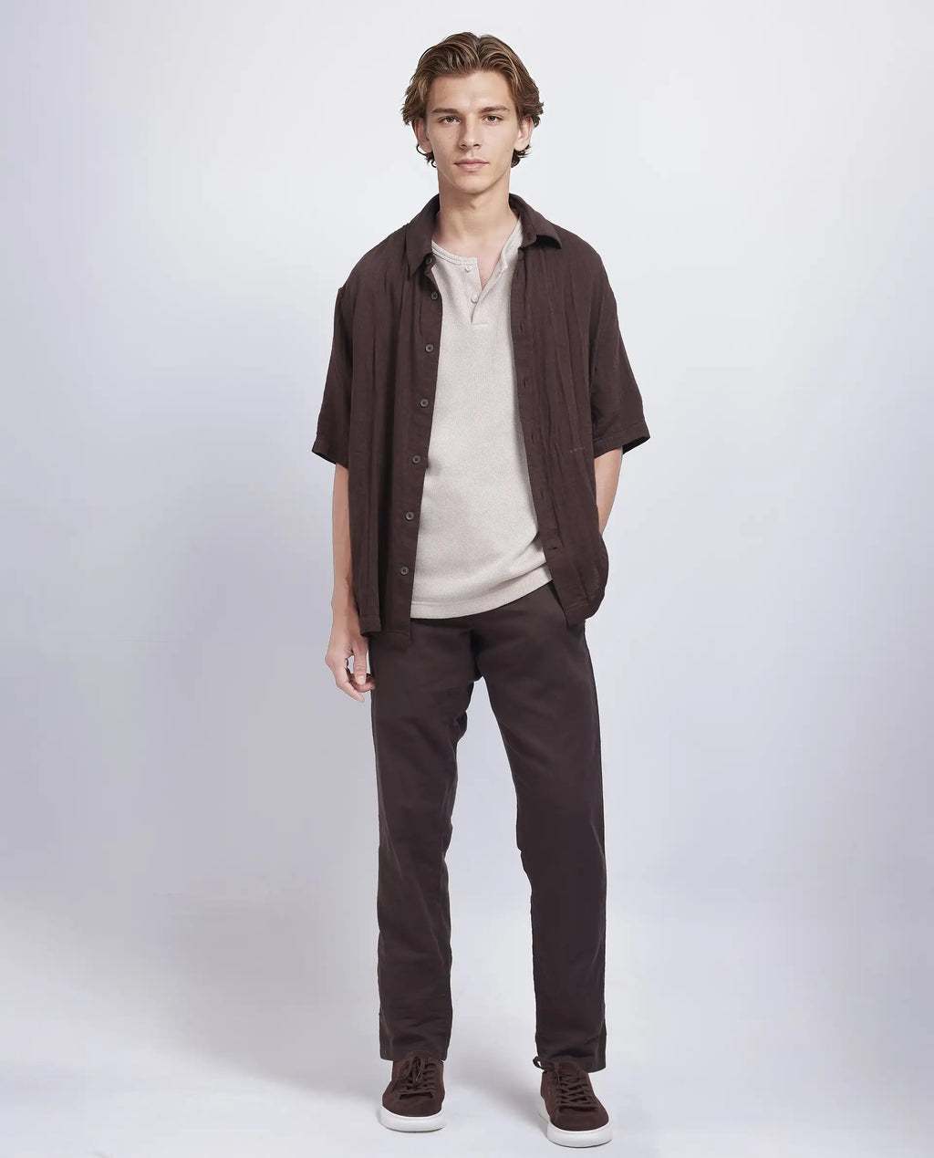 Rare Rabbit Men's Pastor-25 Brown Cotton Plain Regular Fit Trouser