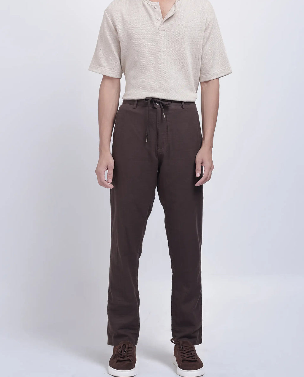 Rare Rabbit Men's Pastor-25 Brown Cotton Plain Regular Fit Trouser