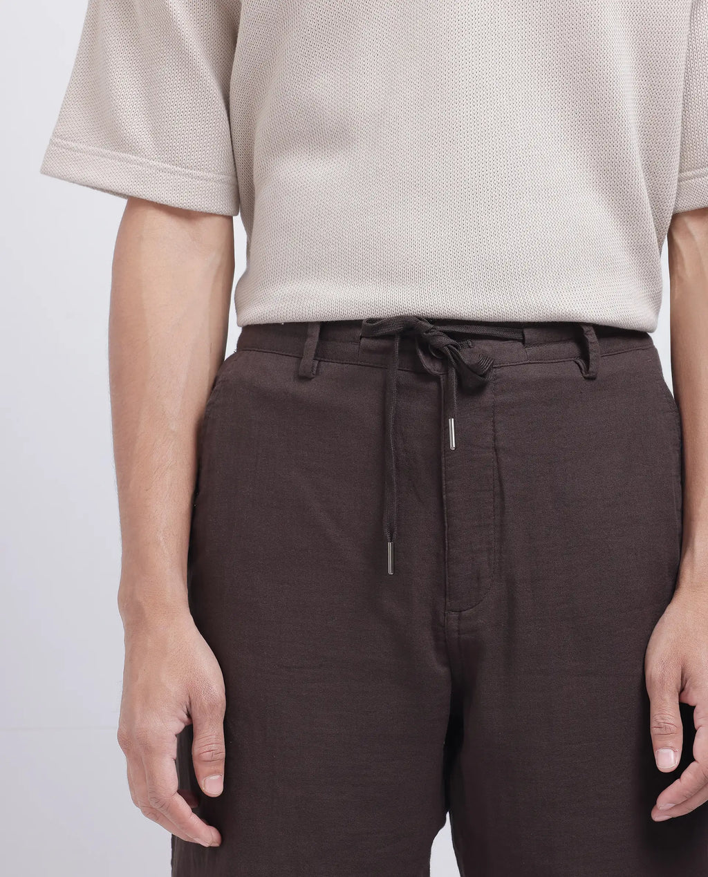 Rare Rabbit Men's Pastor-25 Brown Cotton Plain Regular Fit Trouser