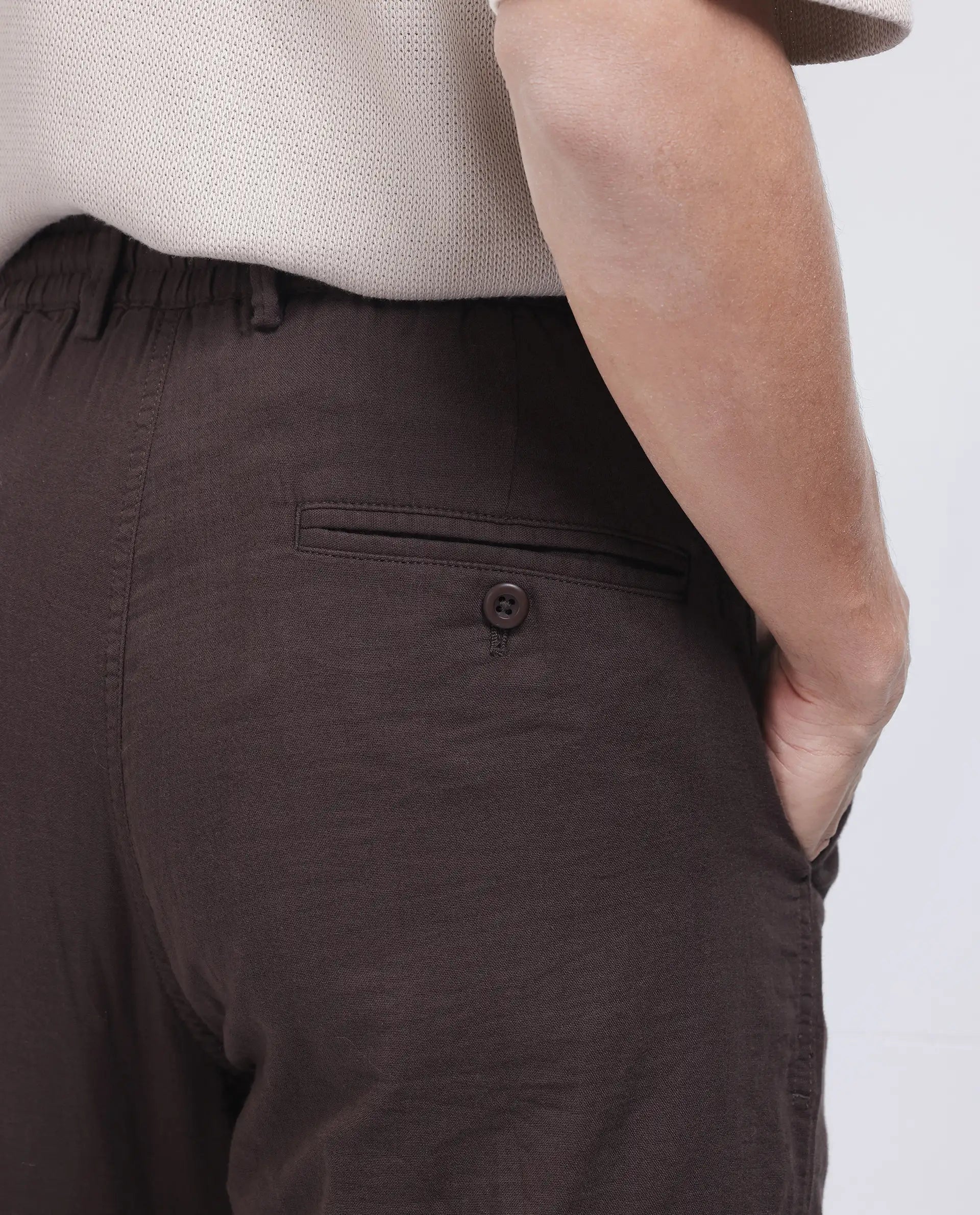 Rare Rabbit Men's Pastor-25 Brown Cotton Plain Regular Fit Trouser