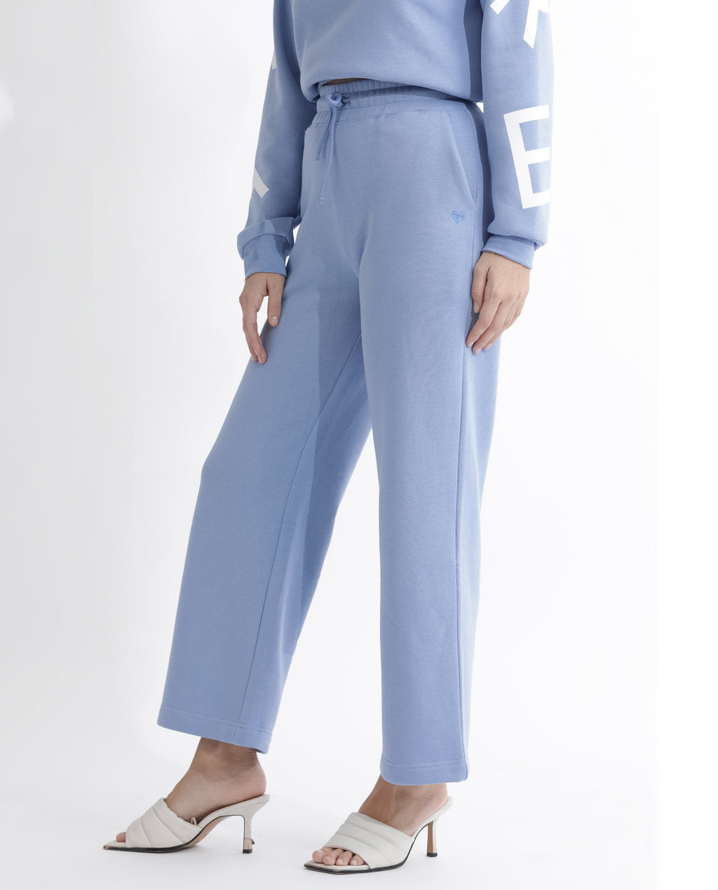 Rareism Women's Pazoo F Light Blue Cotton Blend Plain Ankle Length Flared Track Pant
