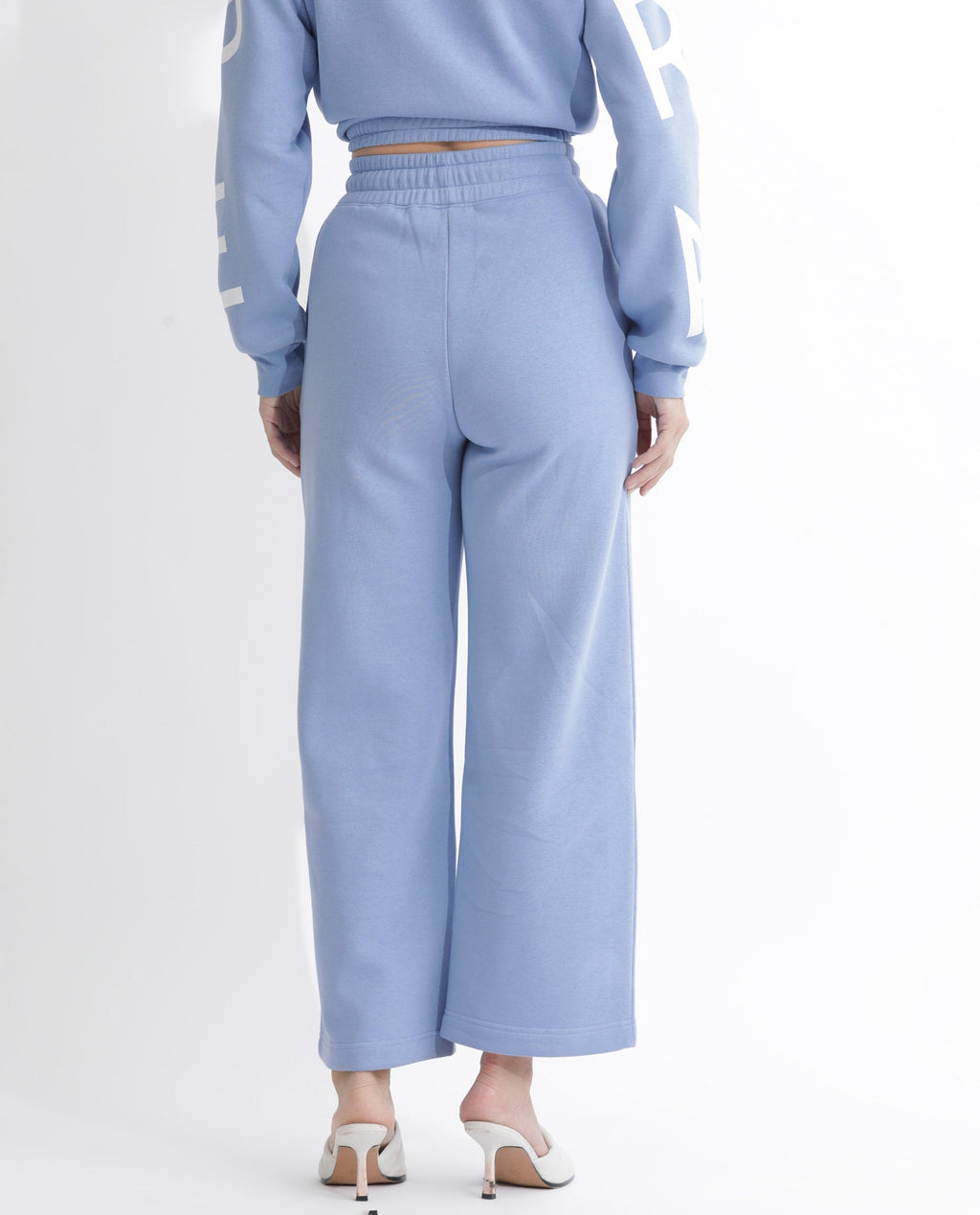 Rareism Women's Pazoo F Light Blue Cotton Blend Plain Ankle Length Flared Track Pant