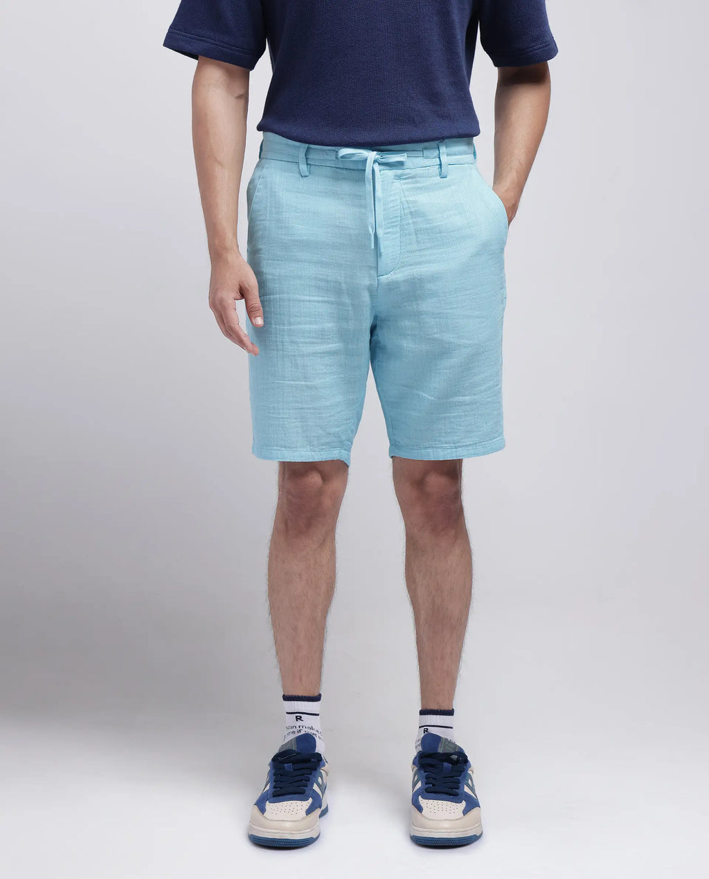 Rare Rabbit Men's Pinto-25 Light Blue Cotton Plain Regular Fit Shorts