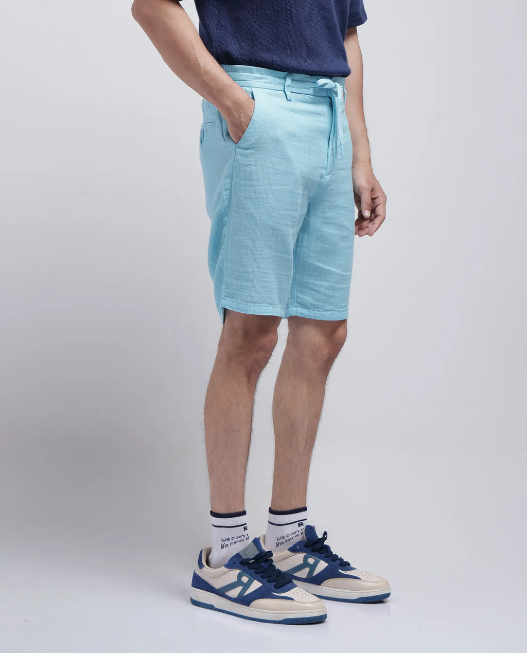 Rare Rabbit Men's Pinto-25 Light Blue Cotton Plain Regular Fit Shorts