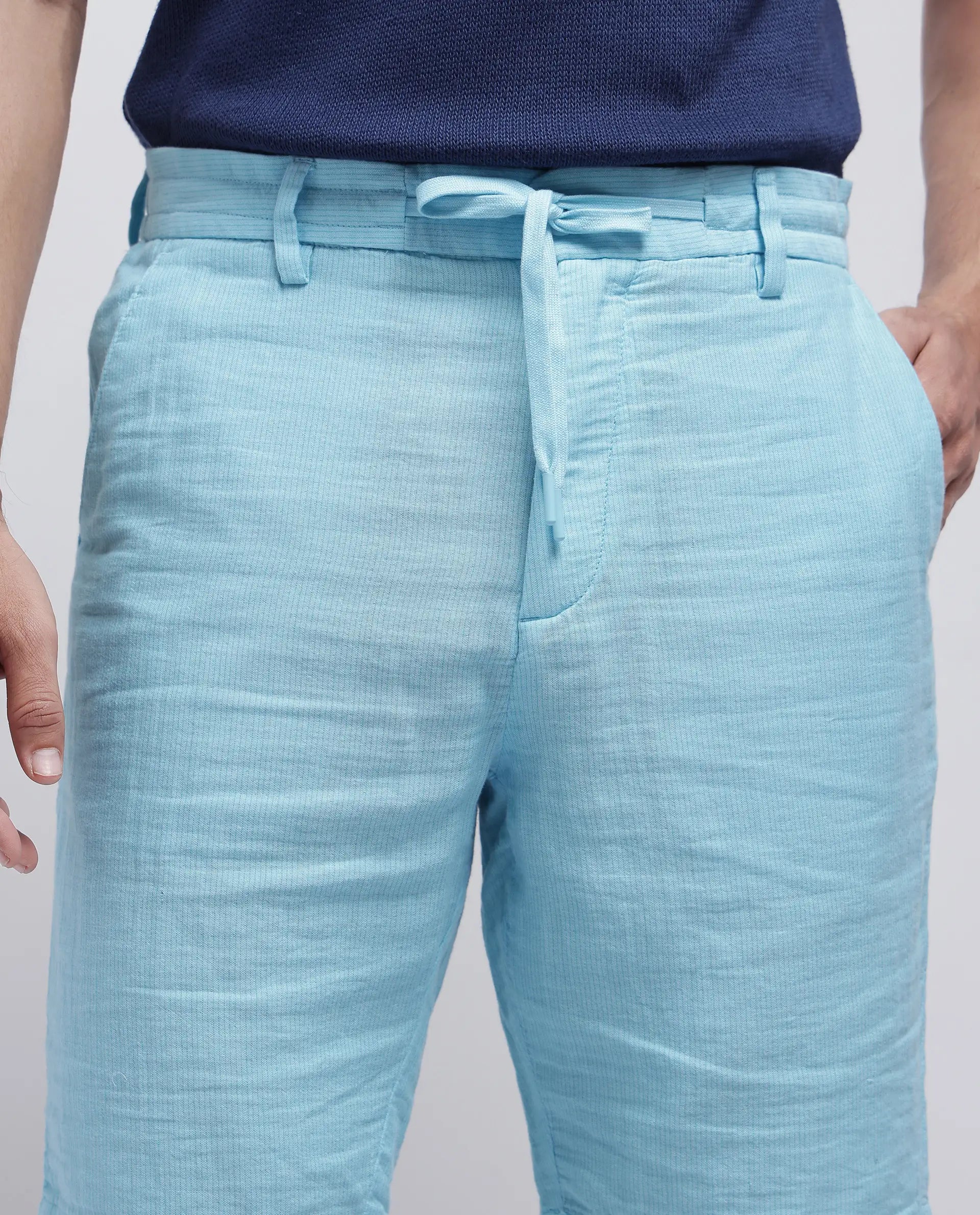 Rare Rabbit Men's Pinto-25 Light Blue Cotton Plain Regular Fit Shorts