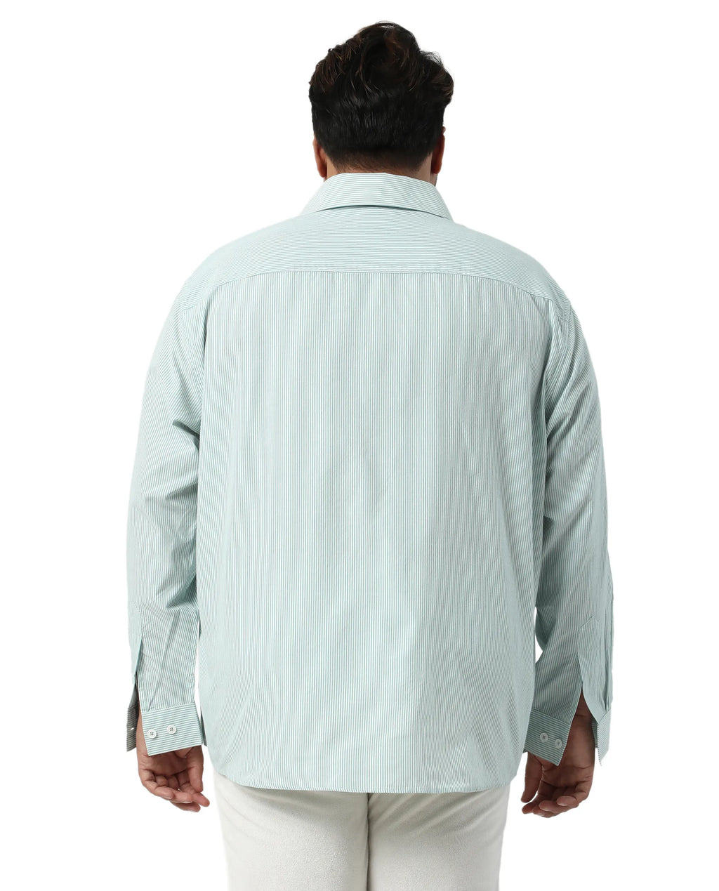 Rare Rabbit Men's Pluf Big Dusky Green Cotton Blend Fabric Full Sleeve Spread Collar Button Closure Regular Fit Striped Shirt