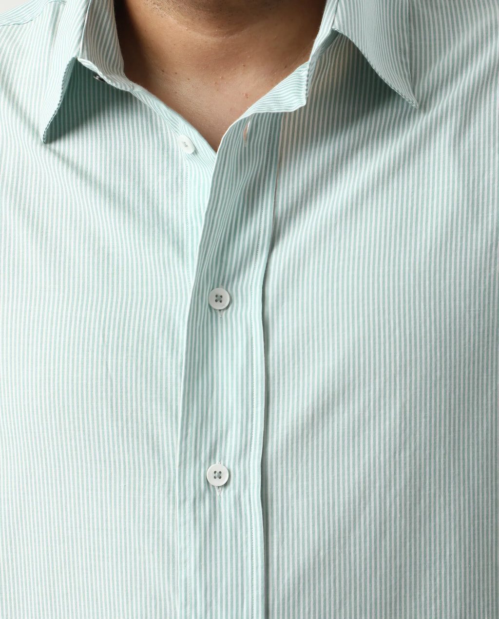 Rare Rabbit Men's Pluf Big Dusky Green Cotton Blend Fabric Full Sleeve Spread Collar Button Closure Regular Fit Striped Shirt