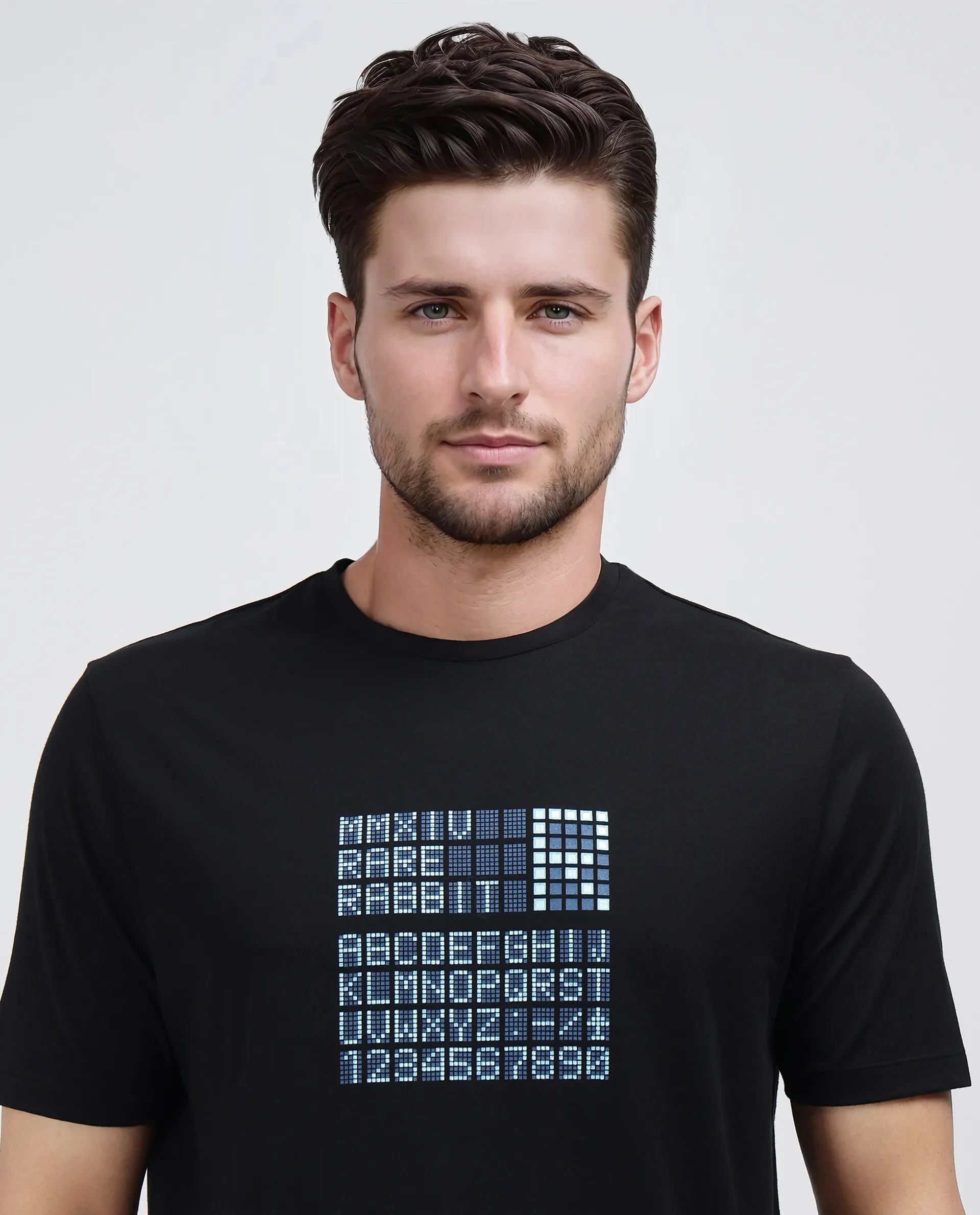 Rare Rabbit Men's Pol Black Cotton Graphic Print Regular Fit Half Sleeve Crew Neck T-Shirt