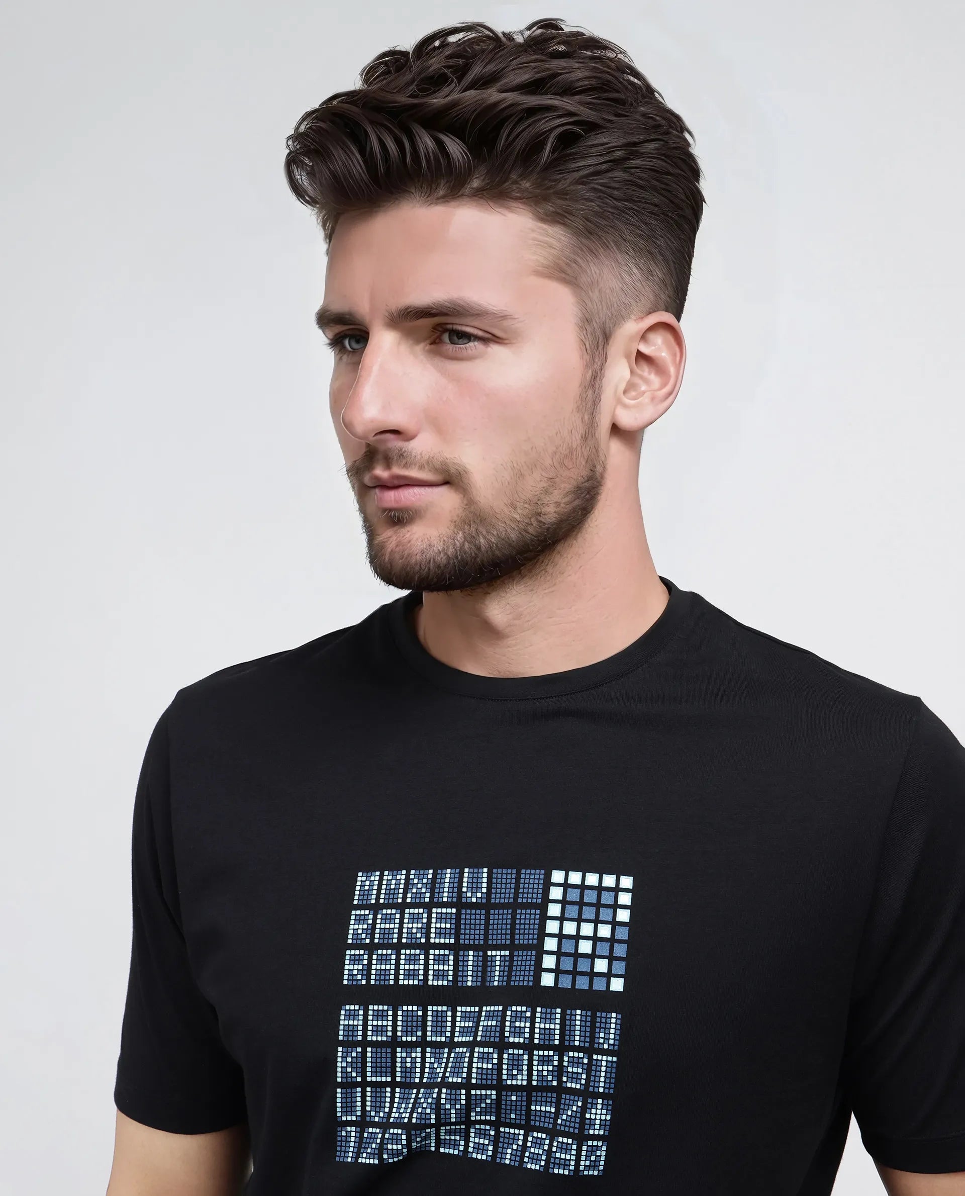 Rare Rabbit Men's Pol Black Cotton Graphic Print Regular Fit Half Sleeve Crew Neck T-Shirt