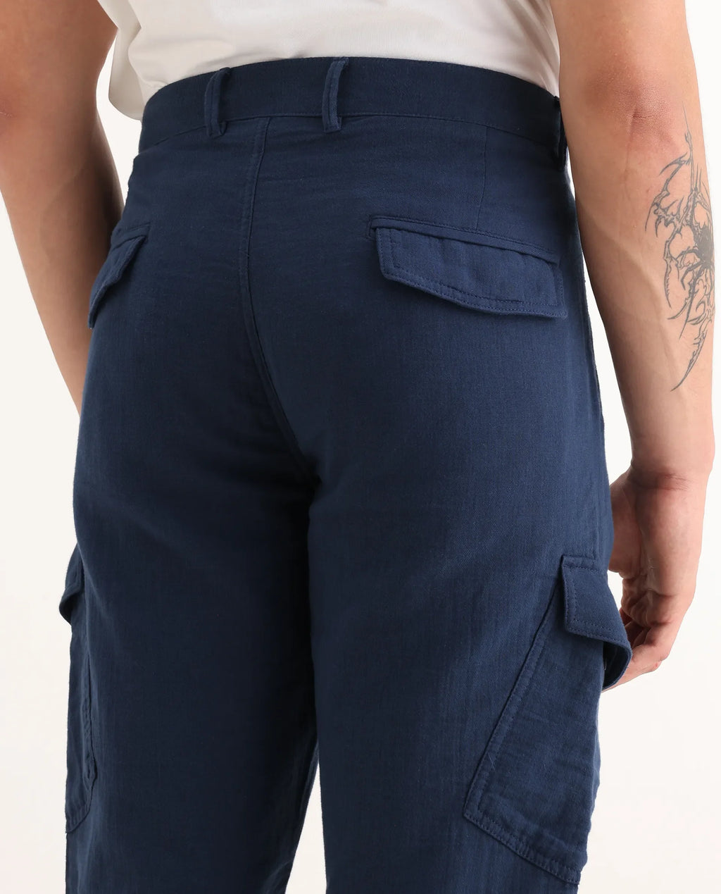 Rare Rabbit Men's Presso-25 Dusky Blue Cotton Blend Plain Relaxed Fit Trouser
