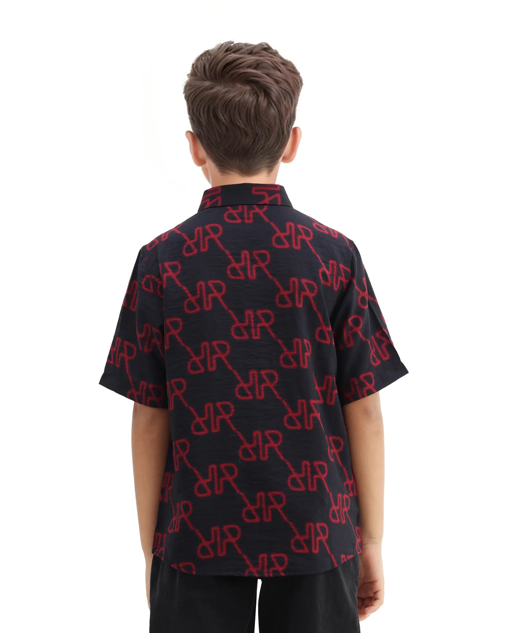 Rare Ones Kids Rron Dark Navy Viscose Blend Print Button Closure Regular Fit Shirt