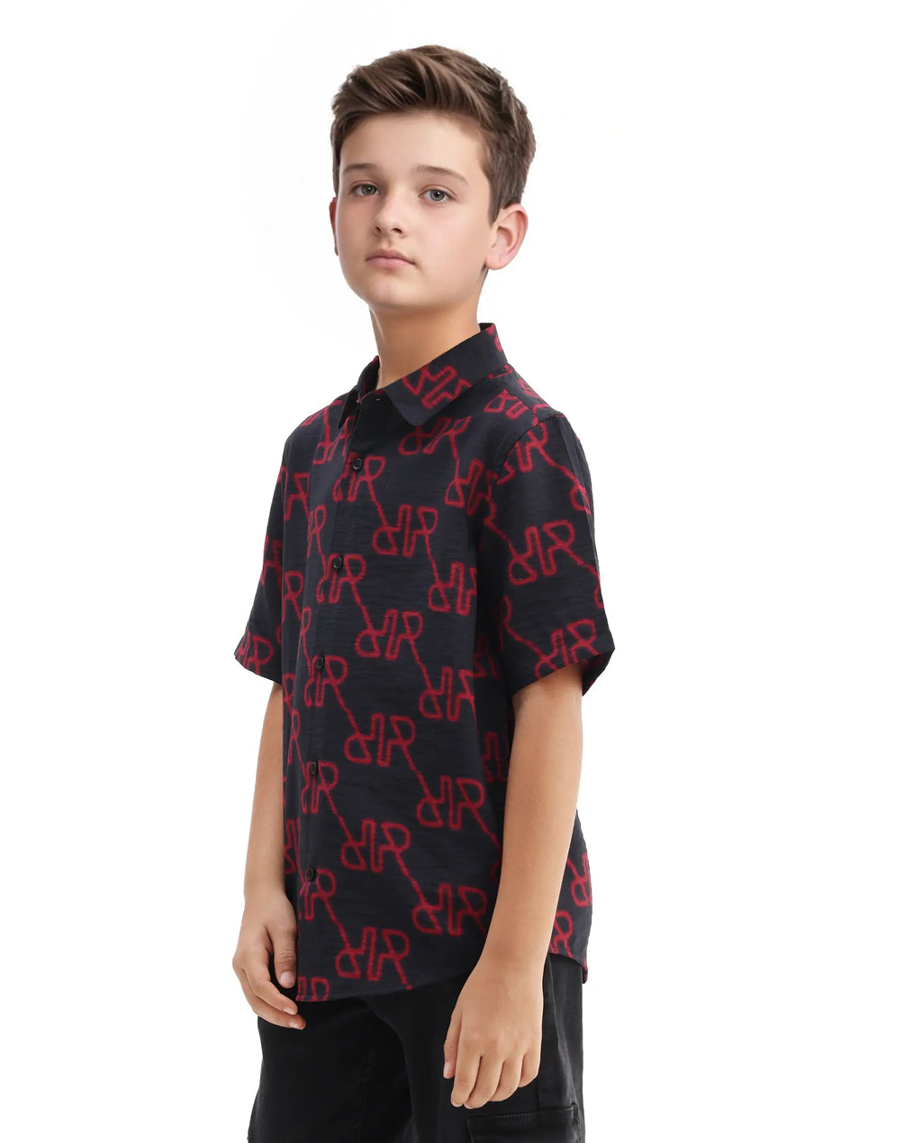 Rare Ones Kids Rron Dark Navy Viscose Blend Print Button Closure Regular Fit Shirt