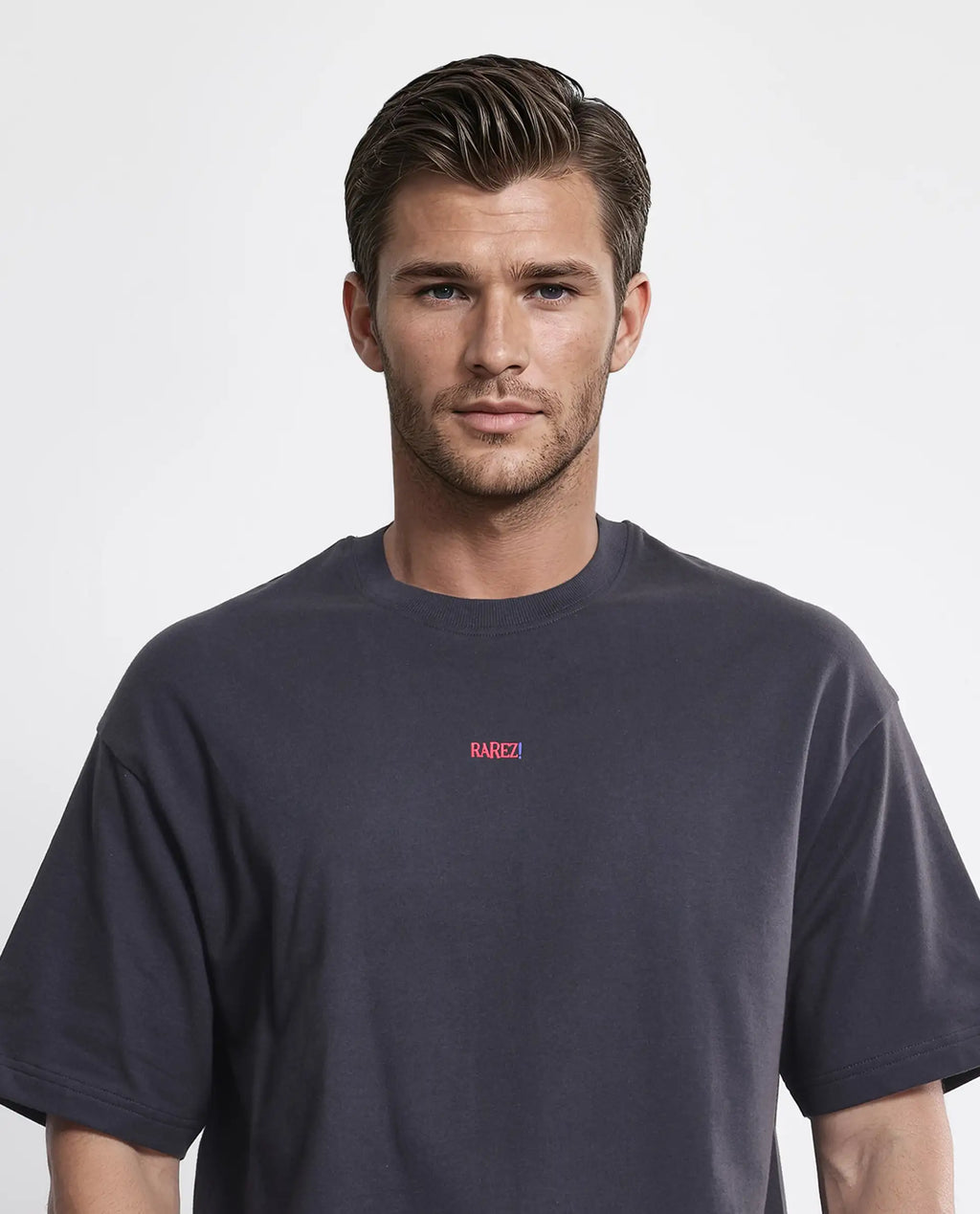 Rare Rabbit Men's Quote Dark Grey Cotton Graphic Print Oversized Fit Half Sleeve Crew Neck T-Shirt